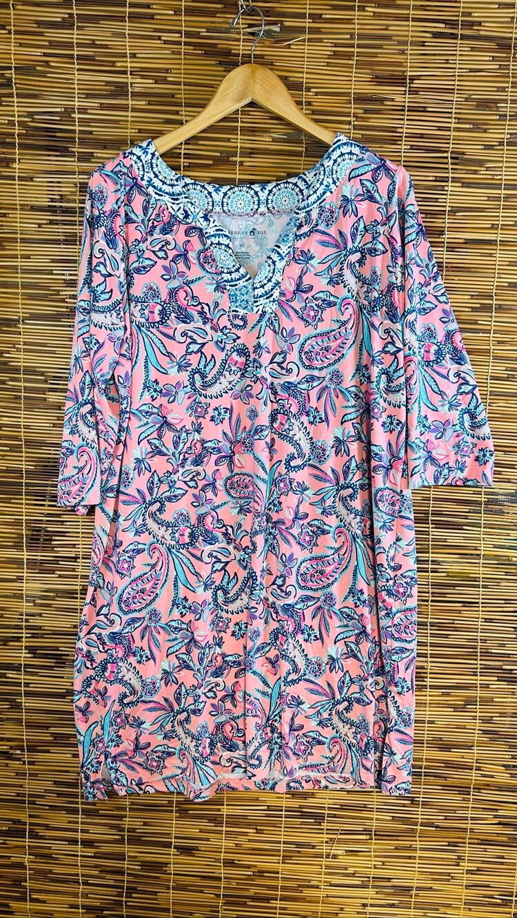Caribbean Joe XL Dress Cruise Beach Wear Pinks and Blues Floral Paisley